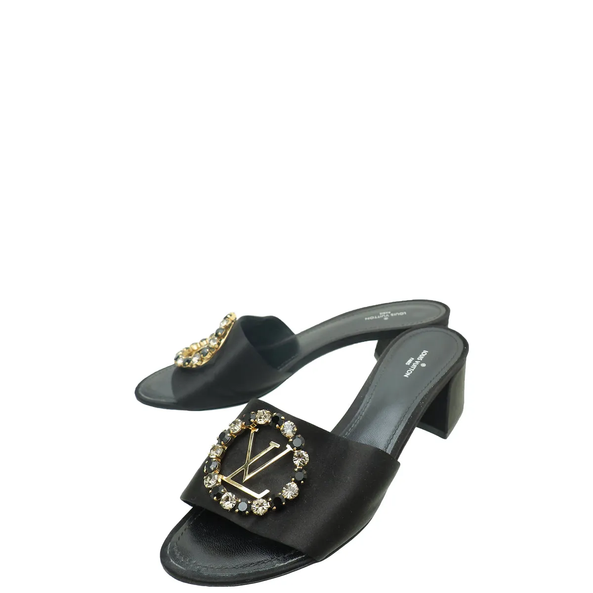 Louis Vuitton Black Satin Madeleine Mules 38.5 Heritage Line