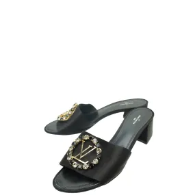 Louis Vuitton Black Satin Madeleine Mules 38.5 Heritage Line