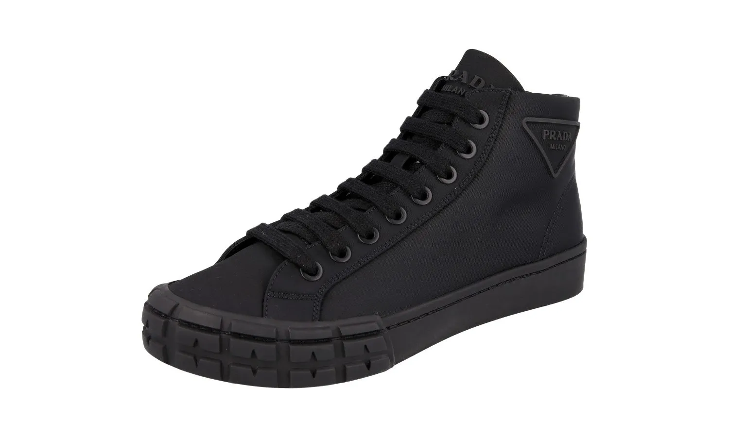 Prada Men's Black Cassetta Wheel High-Top Sneaker 2TG170 Feet Relief Compact Fit