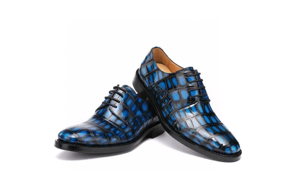 Crocodile Shoes Vintage Crocodile Leather Cap Toe Lace Up Dress Shoes Jog Step