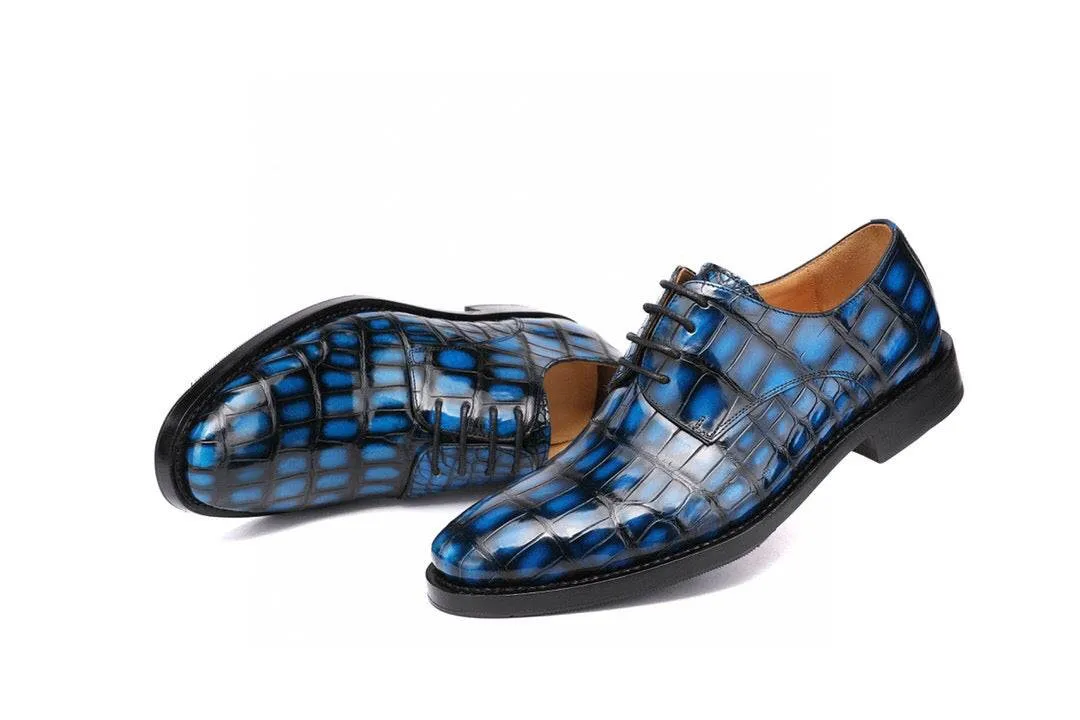 Winery Glow Show Glow Crocodile Shoes Vintage Crocodile Leather Cap Toe Lace Up Dress Shoes