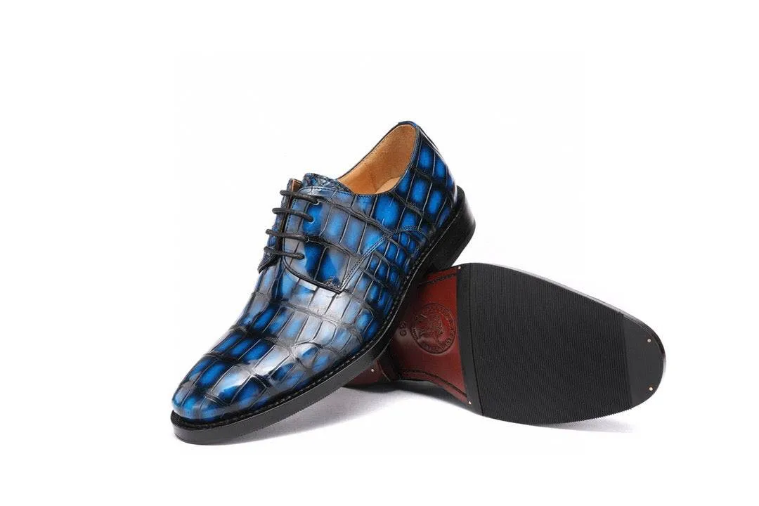 Fashion-Forward Crocodile Shoes Vintage Crocodile Leather Cap Toe Lace Up Dress Shoes