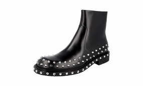 Prada Men's Black Leather Half-Boot 2TE150 Practical Fit Cozy Chic