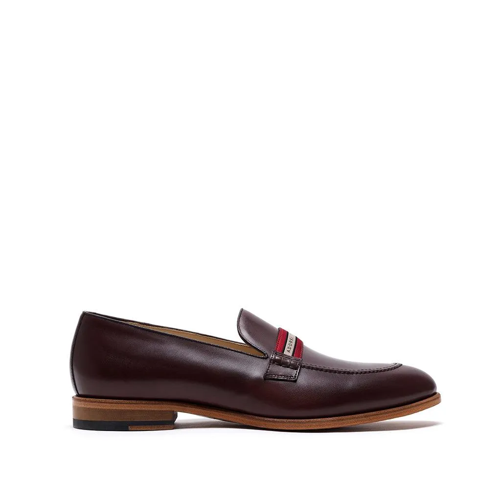Relaxed Fit Flat Dark Brown Calf Web Stripe Loafer