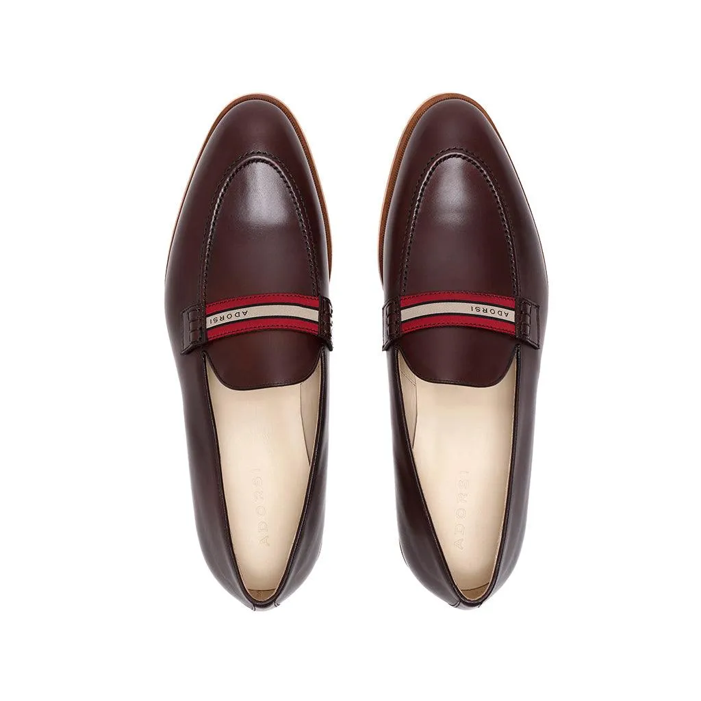 Dark Brown Calf Web Stripe Loafer Travel Pair Strong Path