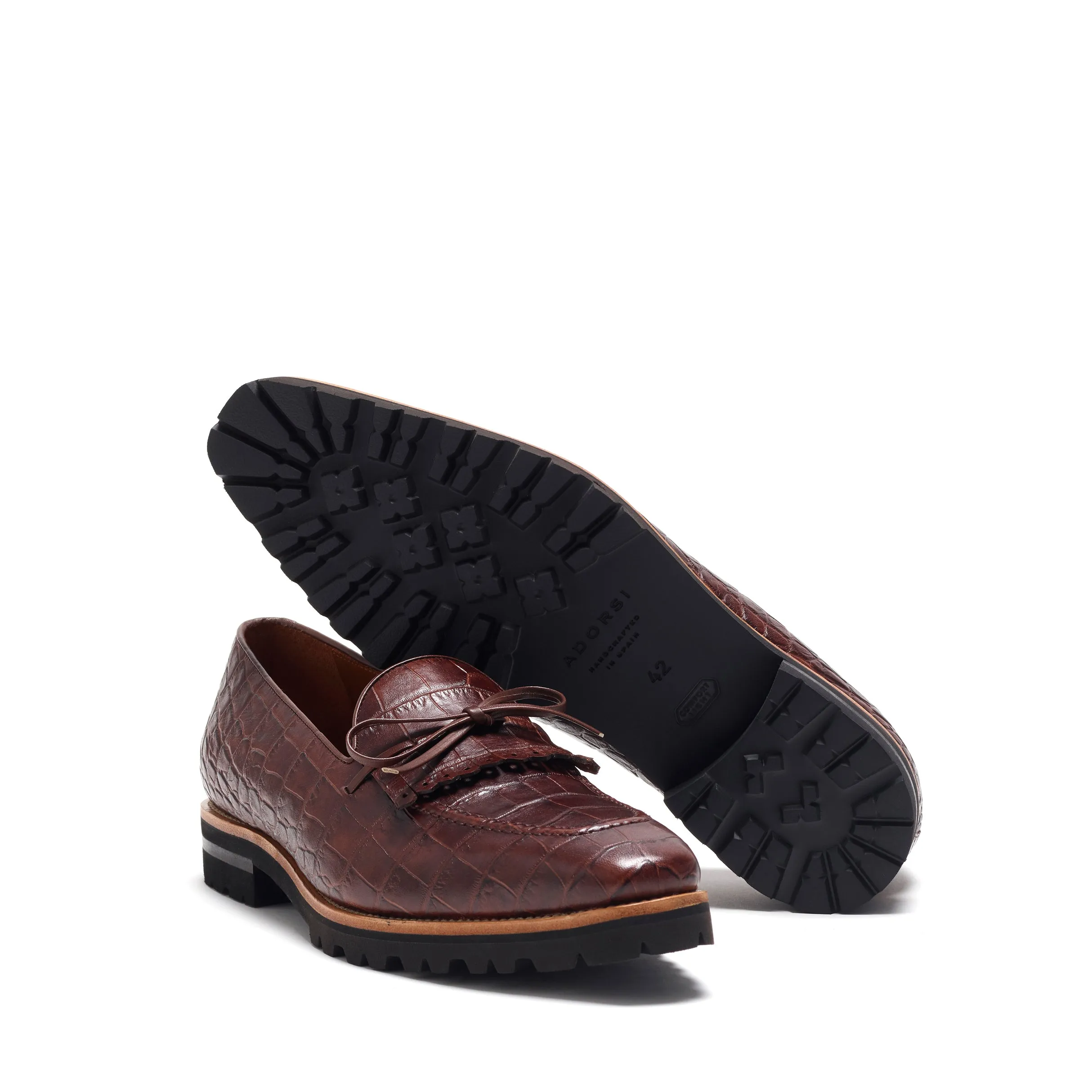 Easy Maintenance Dark Brown Painted Croco Laced Kiltie Loafer