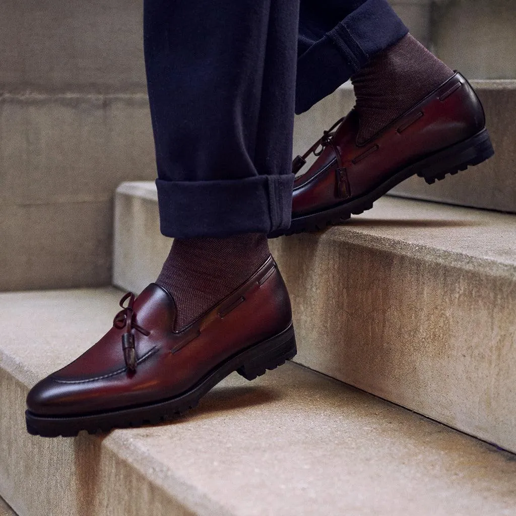 Dark Burgundy Calf Laced Tassel Loafer Form Neat Modern