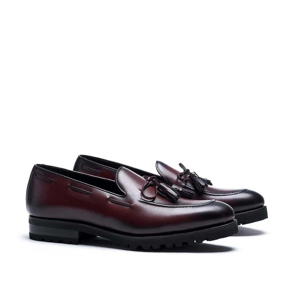 Dark Burgundy Calf Laced Tassel Loafer Light Steps Toe Power