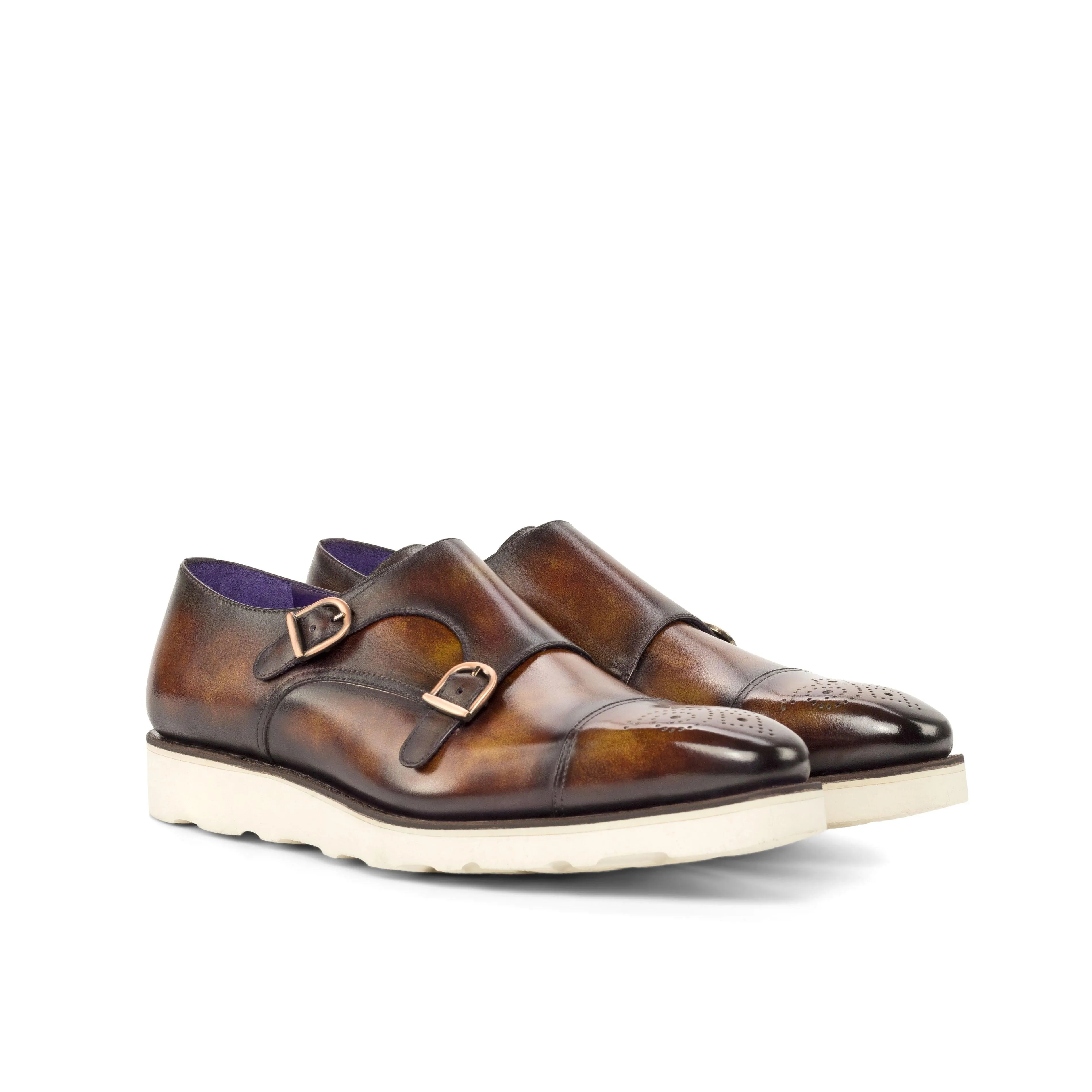 Quiet Mode Casual Museum Patina Leather Double Monk Shoes
