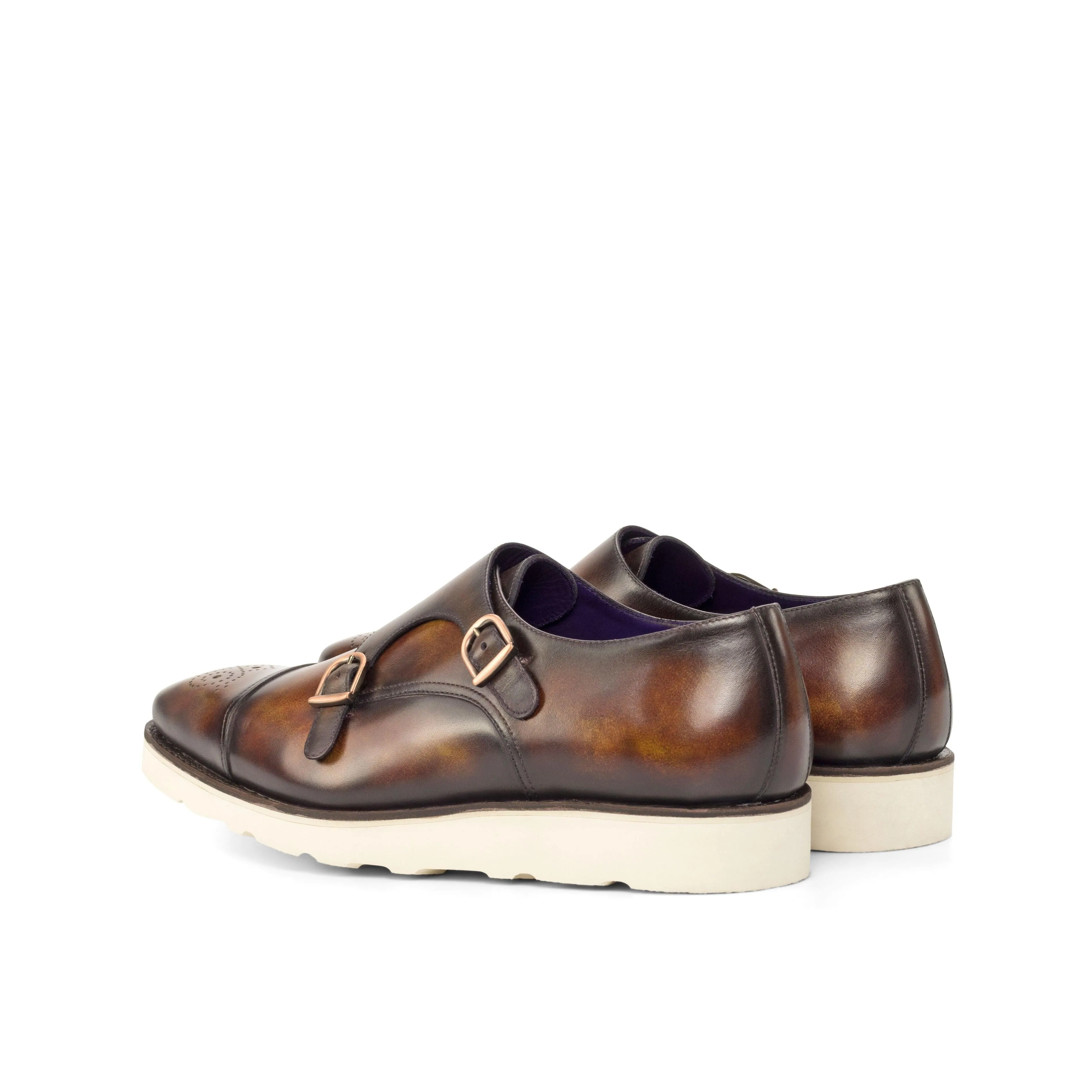 Support Focused Casual Museum Patina Leather Double Monk Shoes
