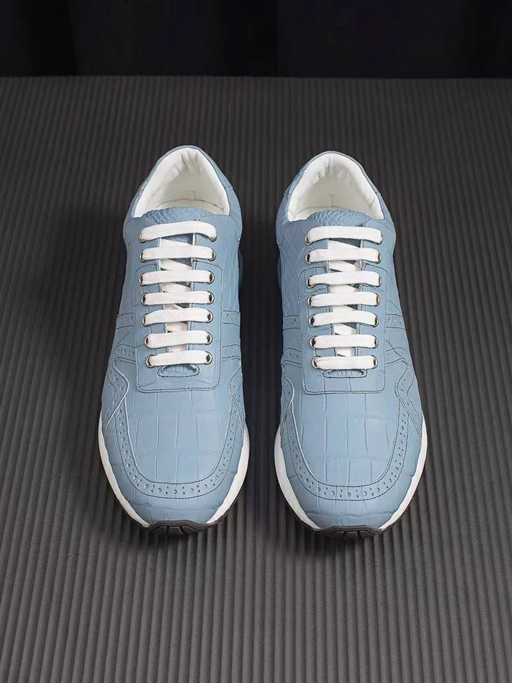 Crocodile Shoes Crocodile Leather Sneaker Shoes Light Blue Rain Drop
