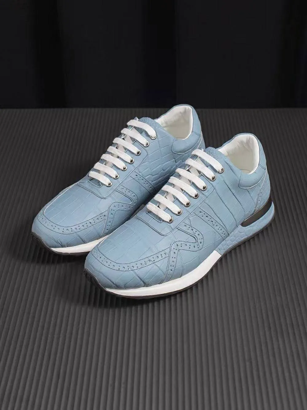 Easy-to-Wear Shoes Crocodile Shoes Crocodile Leather Sneaker Shoes Light Blue