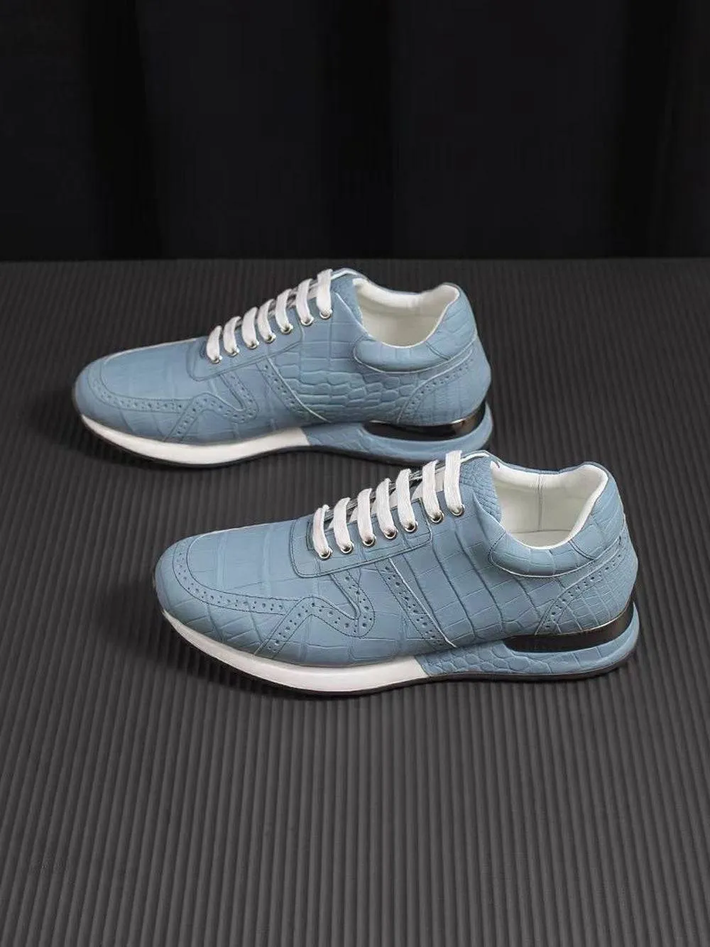 Crocodile Shoes Crocodile Leather Sneaker Shoes Light Blue Strap Easy Easy Step