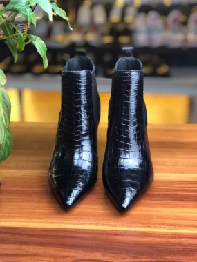 Crocodile Shoes Women's Crocodile Leather Pointed Toe Ladies Mid Heeled Ankle Boots All-day style Bridge Step