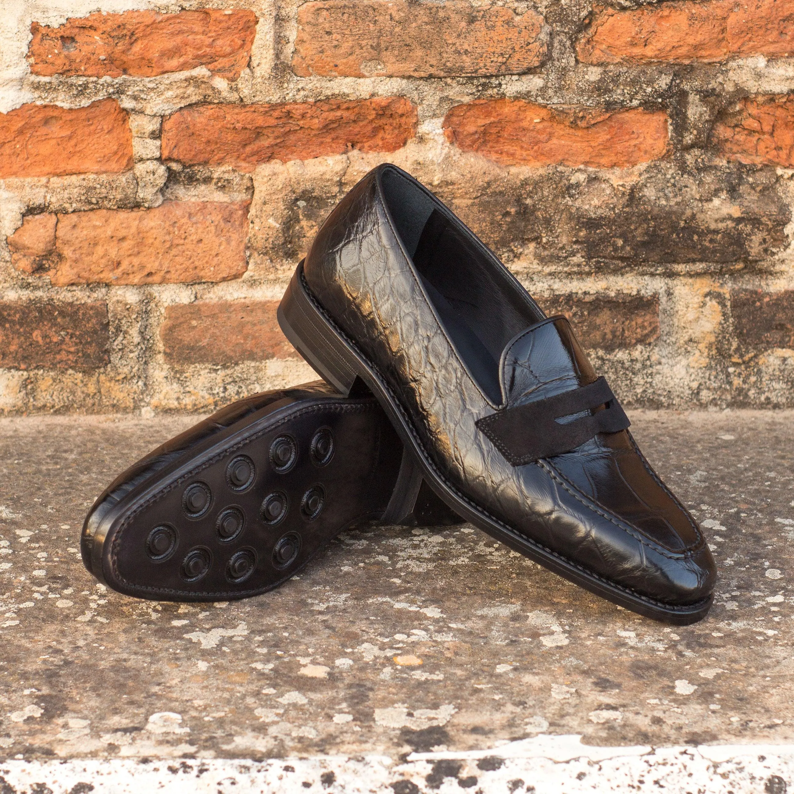 Quick Travel Black Alligator Penny Loafer