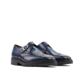 Shared Desk Denim Blue Patina Leather Single Monk Shoes