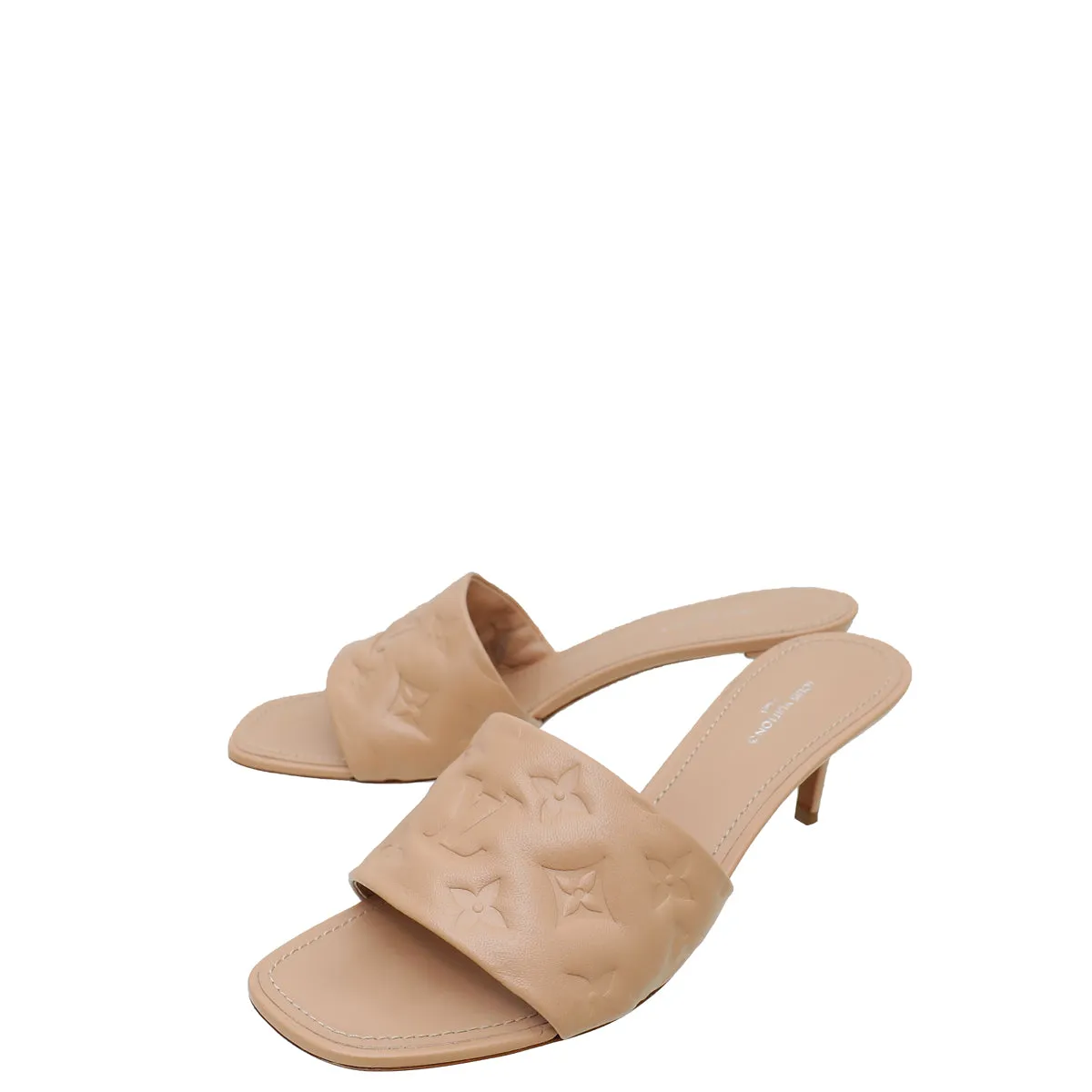 Louis Vuitton Nude Pink Monogram Embossed Revival Heeled Mules 39 Sea Breeze