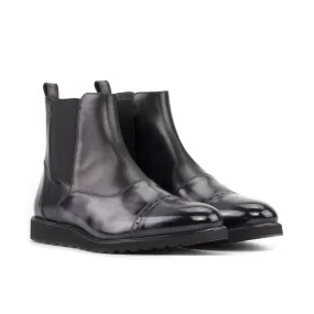 Sturdy Make Black Calf & Grey Patina Chelsea Chunky Boots