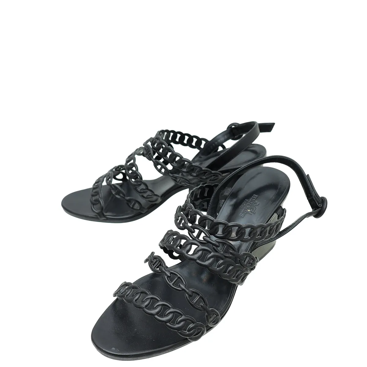 night walk Sky Light Top quality Hermes Noir Romanza Sandals 39.5