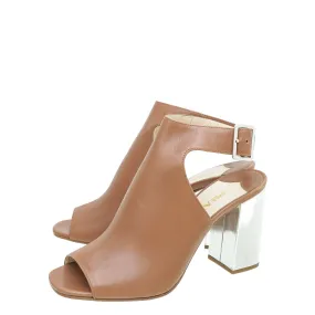 Look Ready Dual Tone Prada Brown Peep Toe Ankle Strap Block Heel Booties 38