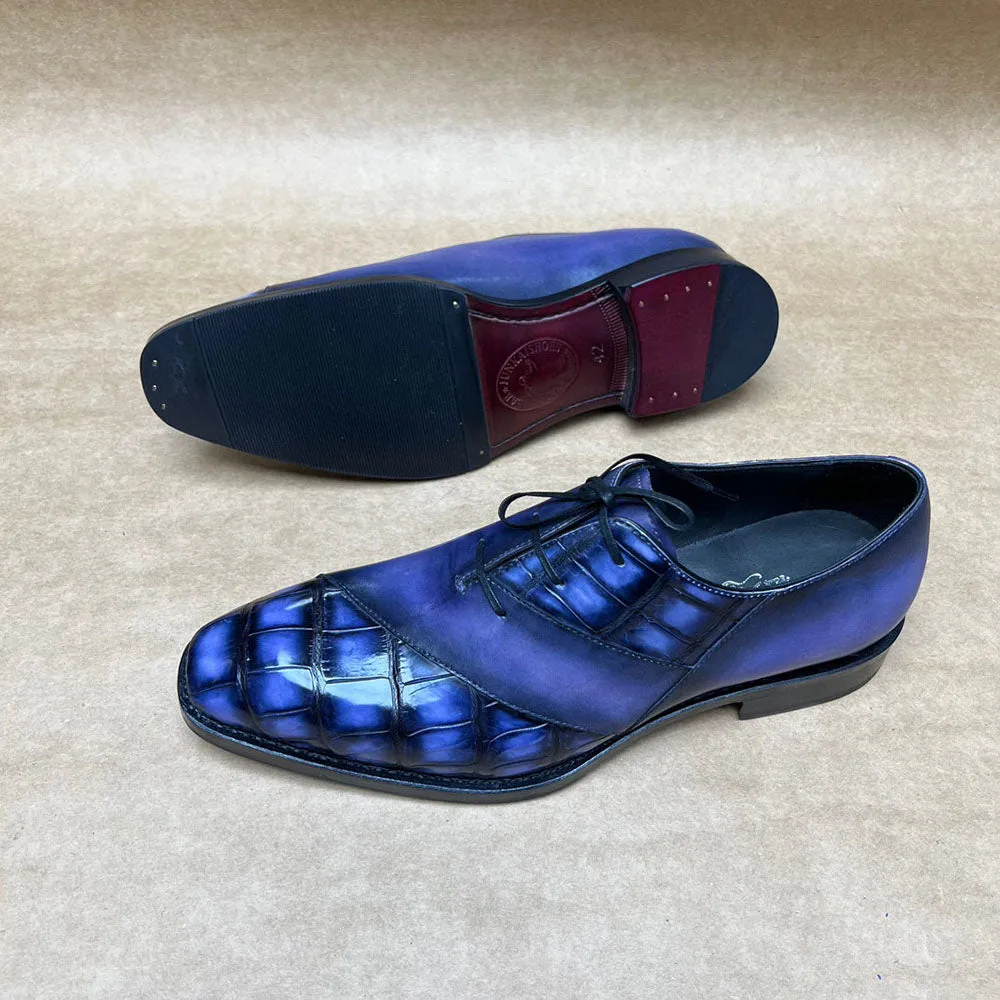 Party Glow Machine wash Crocodile Shoes Men's Crocodile Leather Lace-Up Shoes With Vintage Calfskin Leather