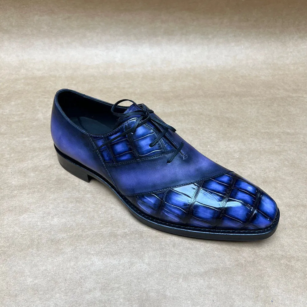 Lake View Crocodile Shoes Men's Crocodile Leather Lace-Up Shoes With Vintage Calfskin Leather