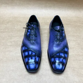 Crocodile Shoes Men's Crocodile Leather Lace-Up Shoes With Vintage Calfskin Leather Quick Fit