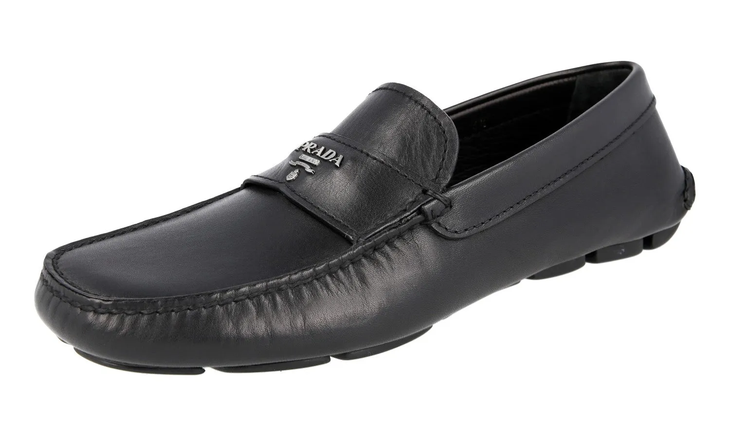 Grass Lane Easy Clean Prada Men's Black Leather Logo Loafer Loafers 2D2170