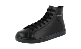 Cushioned heel Prada Men's Black Leather High-Top Sneaker 4T3320