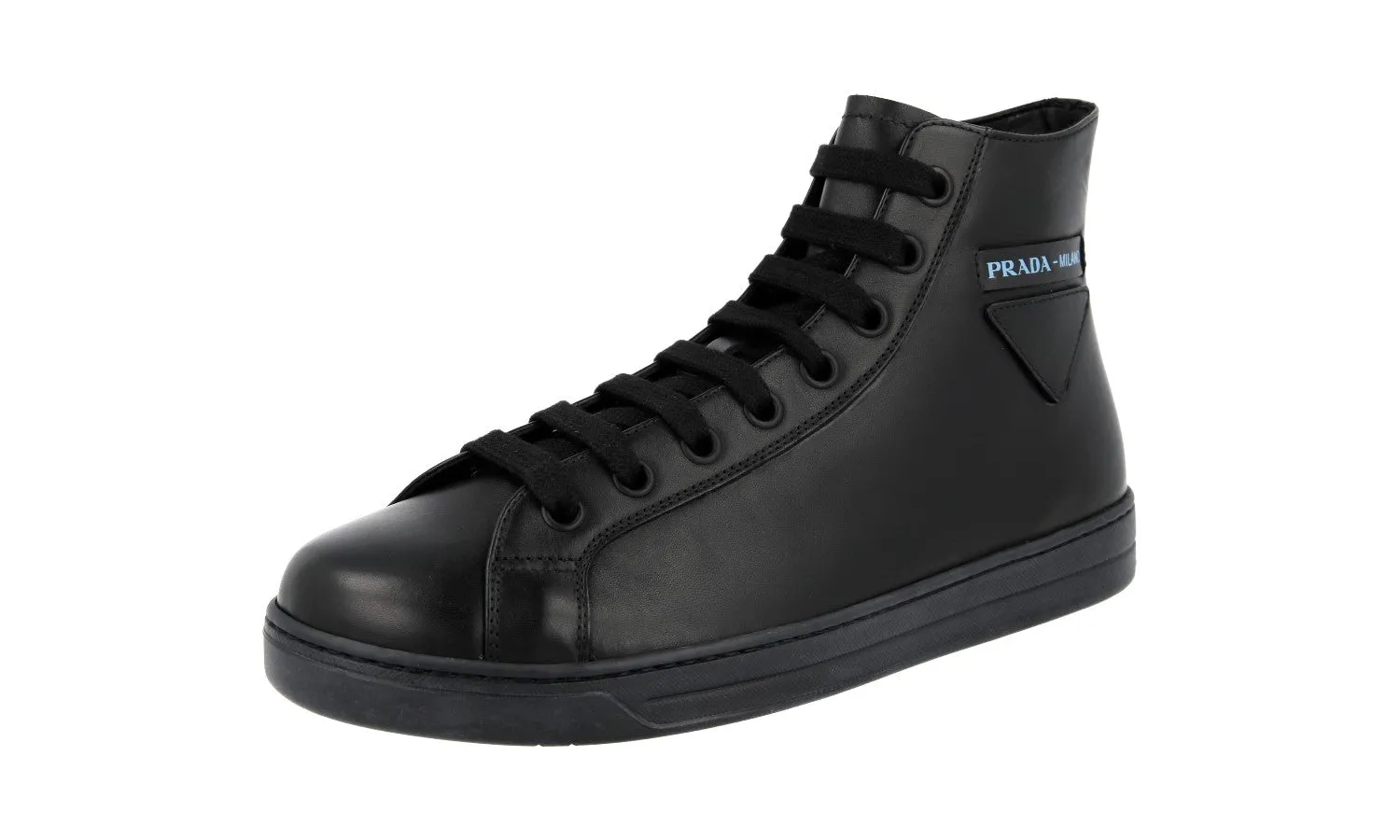 Cushioned heel Prada Men's Black Leather High-Top Sneaker 4T3320