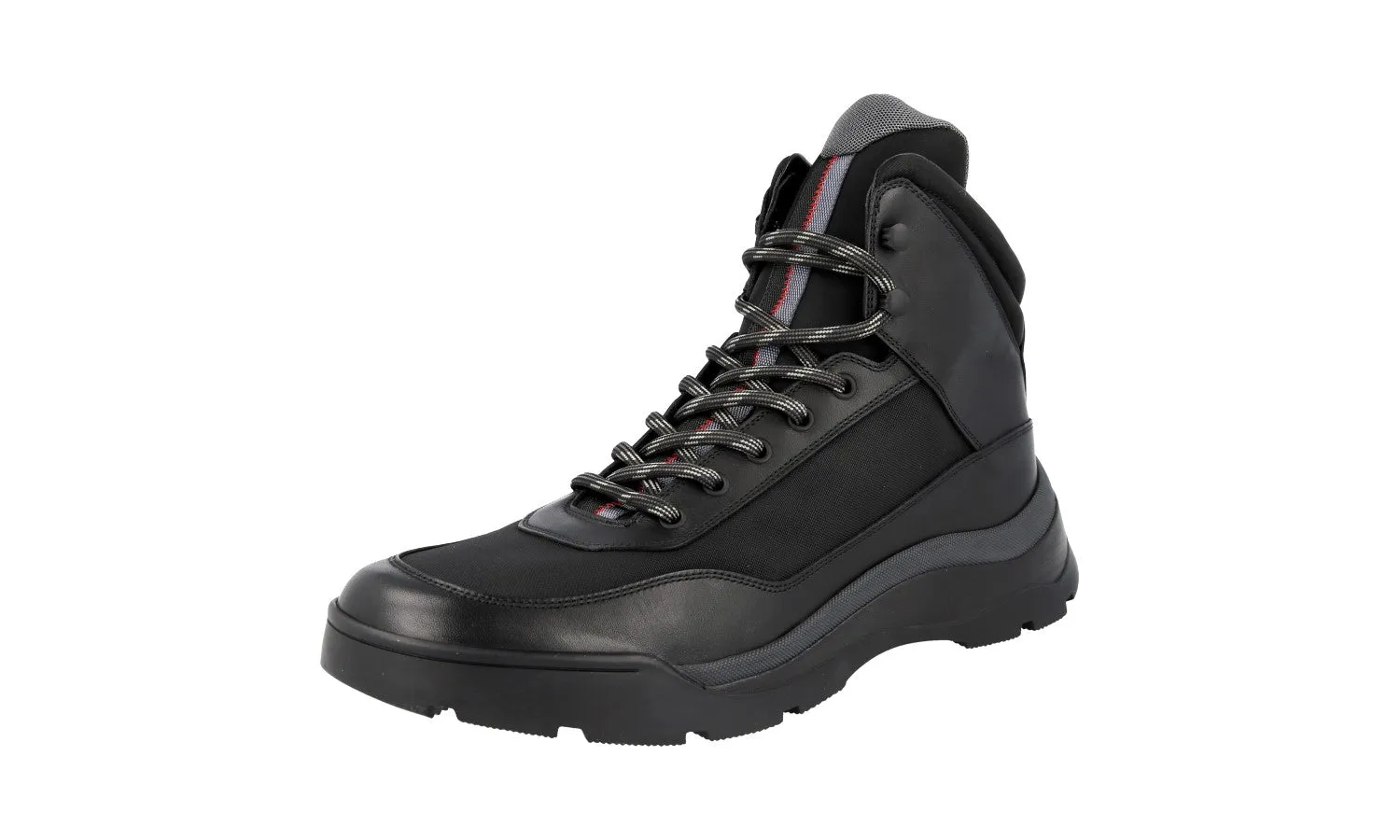 Quick Response Rigidity to Flex Ratio Prada Men's Black Leather High-Top Sneaker 4T3374