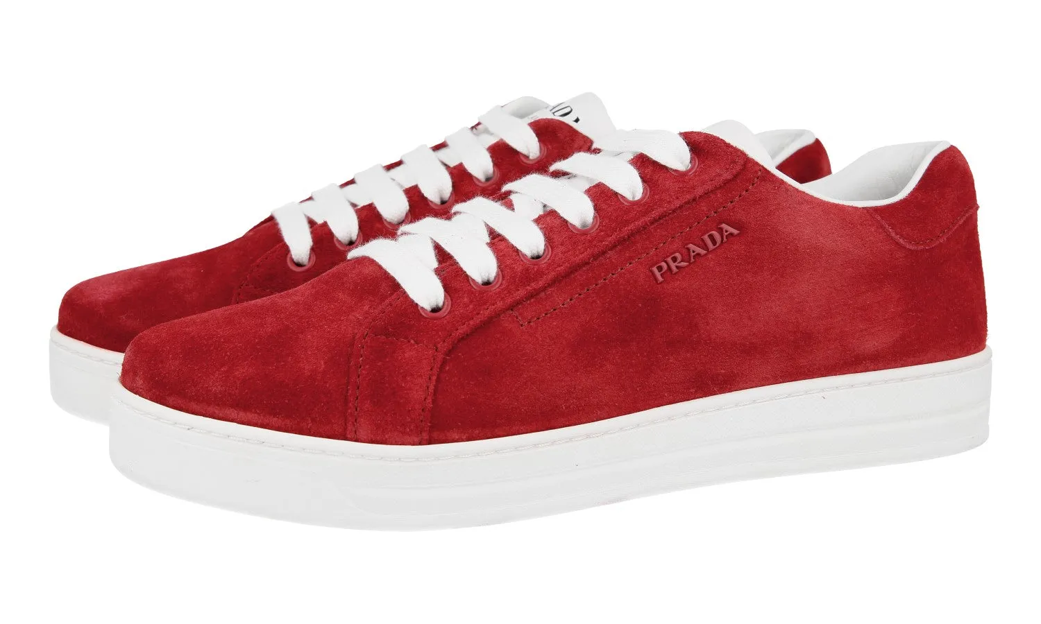 Flat Sole Prada Women's Red Leather District Avenue Sneaker 1E535L