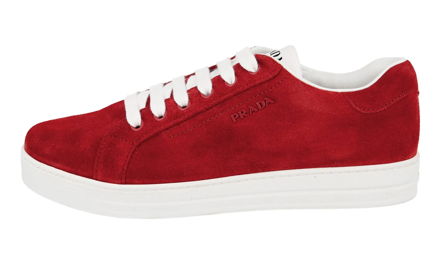 Fashion Accent PaddedCollar Prada Women's Red Leather District Avenue Sneaker 1E535L