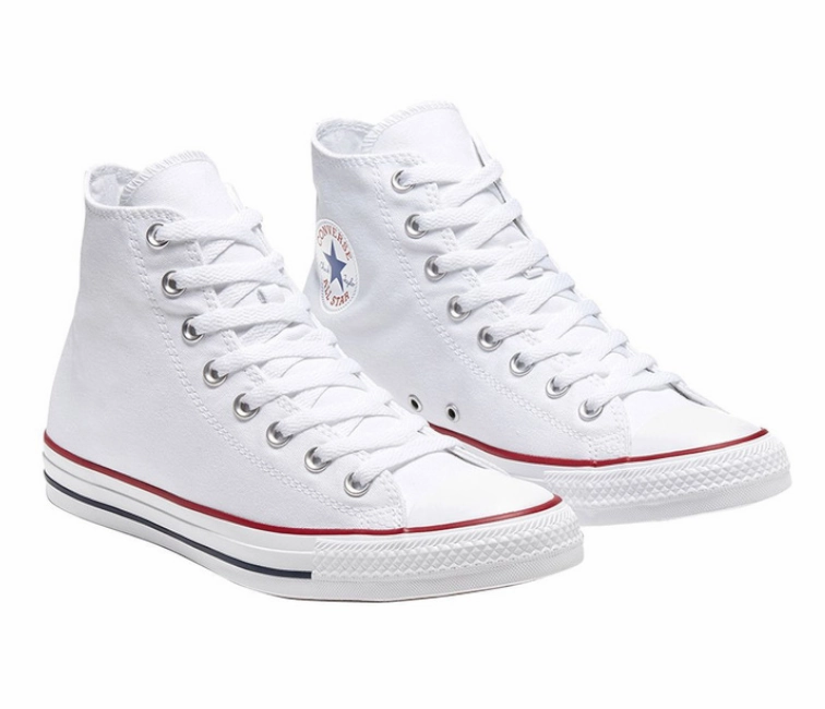 Men's Converse Chuck Taylor High Tops (White/Red/Blue) triple - density sole shoes Reinforced Seams