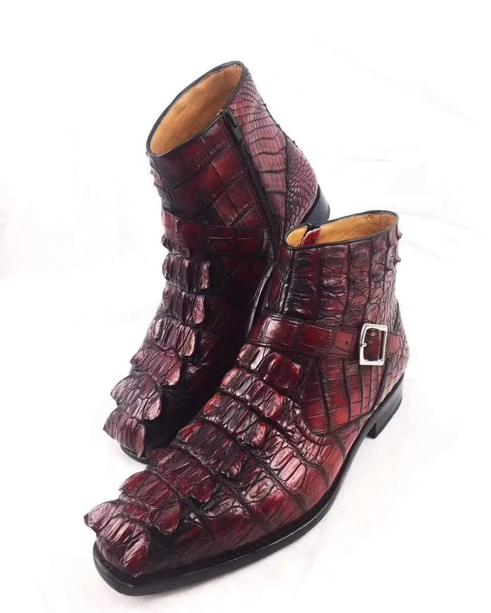 Crocodile Shoes Vintage Crocodile Bone Leather Short Booties Ankle Boots Winter Men's Martin Boots Shoes Flat Design Market Day