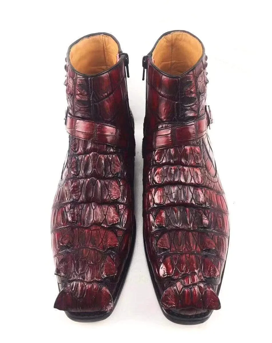 Crocodile Shoes Vintage Crocodile Bone Leather Short Booties Ankle Boots Winter Men's Martin Boots Shoes Moon Night