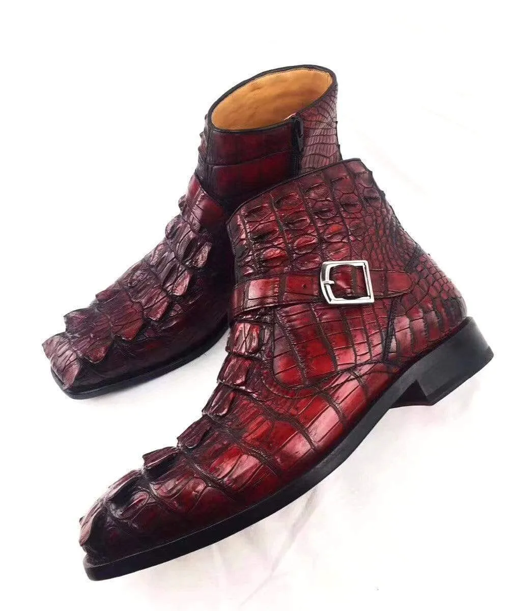 Crocodile Shoes Vintage Crocodile Bone Leather Short Booties Ankle Boots Winter Men's Martin Boots Shoes Shop Mood