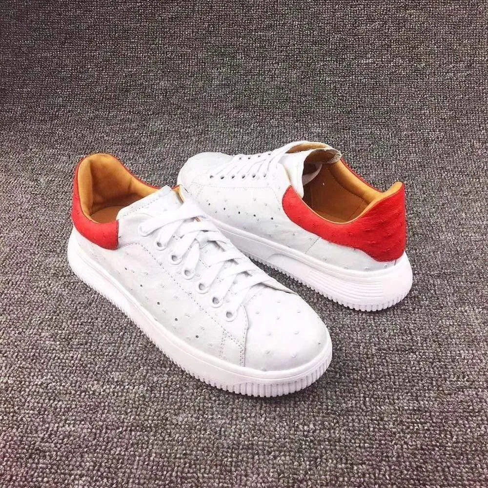 Crocodile Shoes Ostrich Leather Shoes Block-Color Hank White  Platform Sneakers Light Comfort Flats