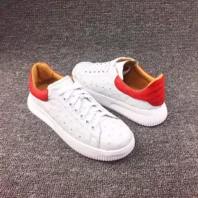 Crocodile Shoes Ostrich Leather Shoes Block-Color Hank White  Platform Sneakers Light Comfort Flats