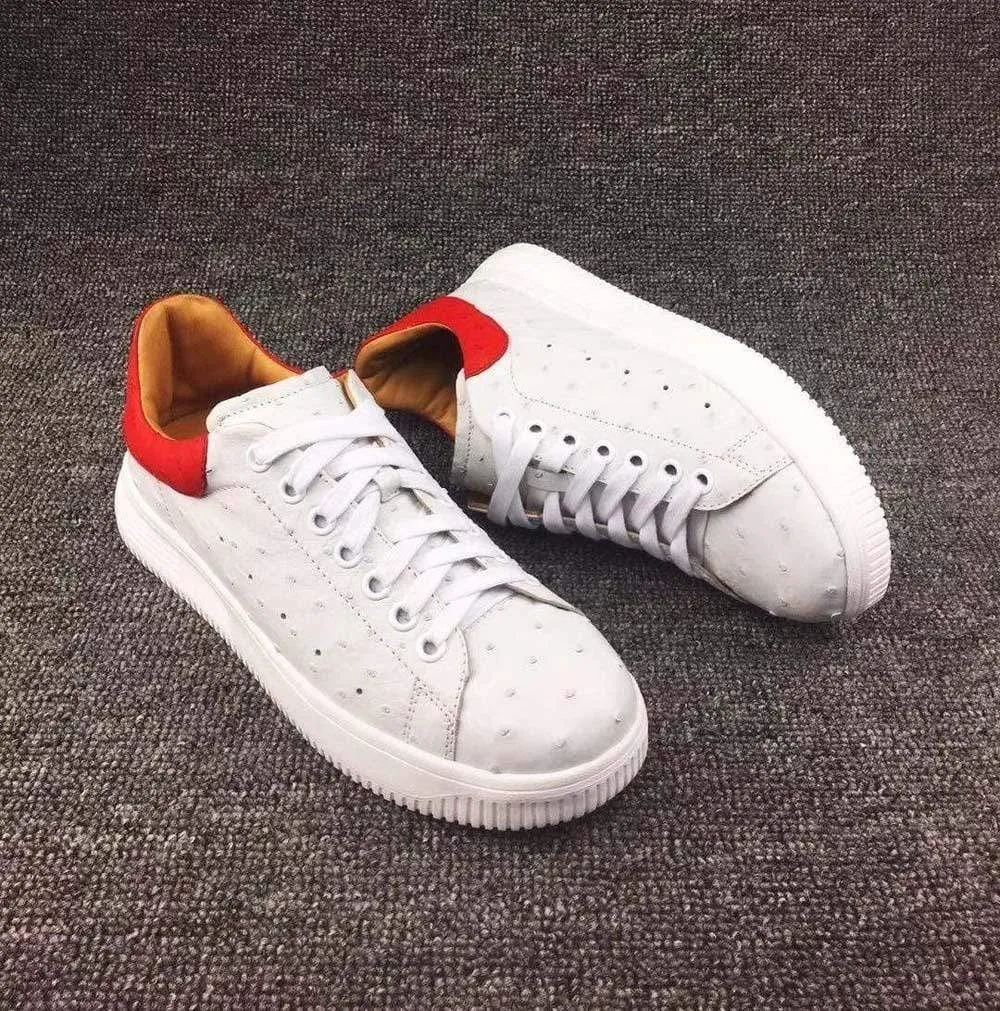 Peak Mood Fashion Comfort Shoes Crocodile Shoes Ostrich Leather Shoes Block-Color Hank White  Platform Sneakers
