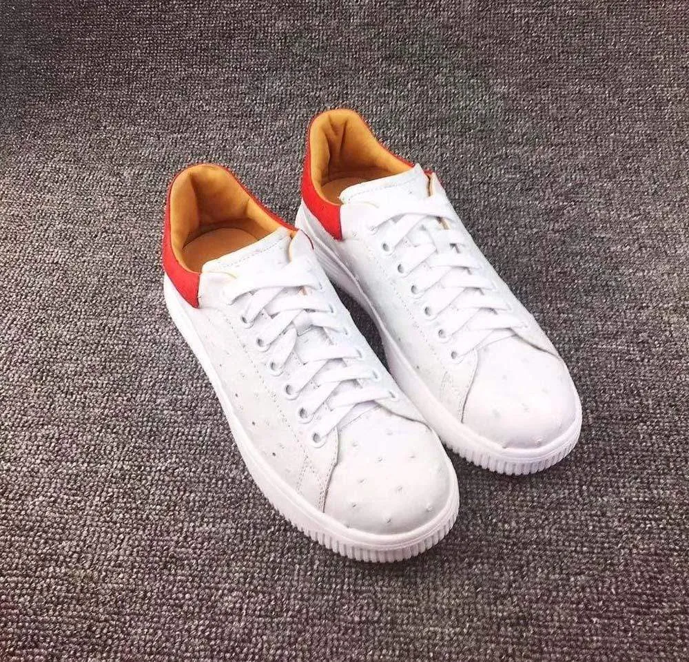 Relaxed Style Crocodile Shoes Ostrich Leather Shoes Block-Color Hank White  Platform Sneakers