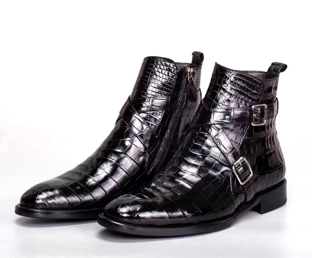 Crocodile Shoes Crocodile Leather  Boots Pull on Tread Pattern