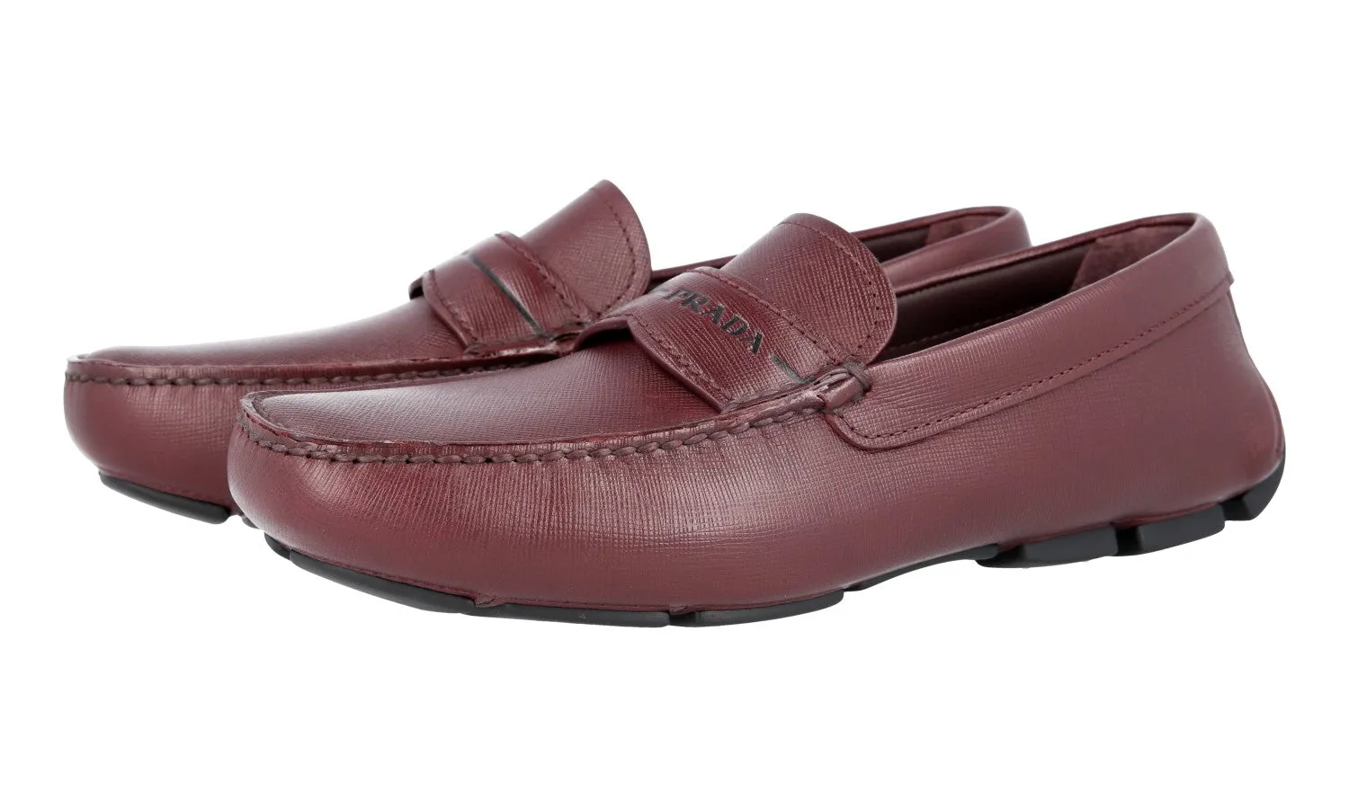Street Way Sleek Style Prada Men's Red Saffiano Leather Driving Loafer Loafers 2DD154