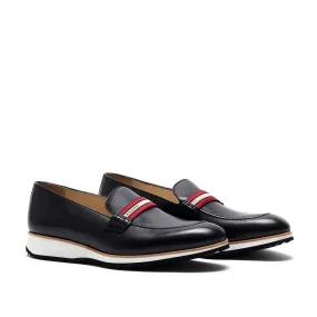 Executive Style Black Calf Web Stripe Loafer Runner