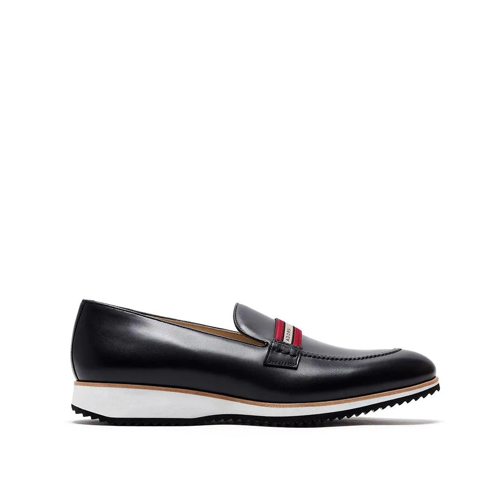 Free Steps Black Calf Web Stripe Loafer Runner