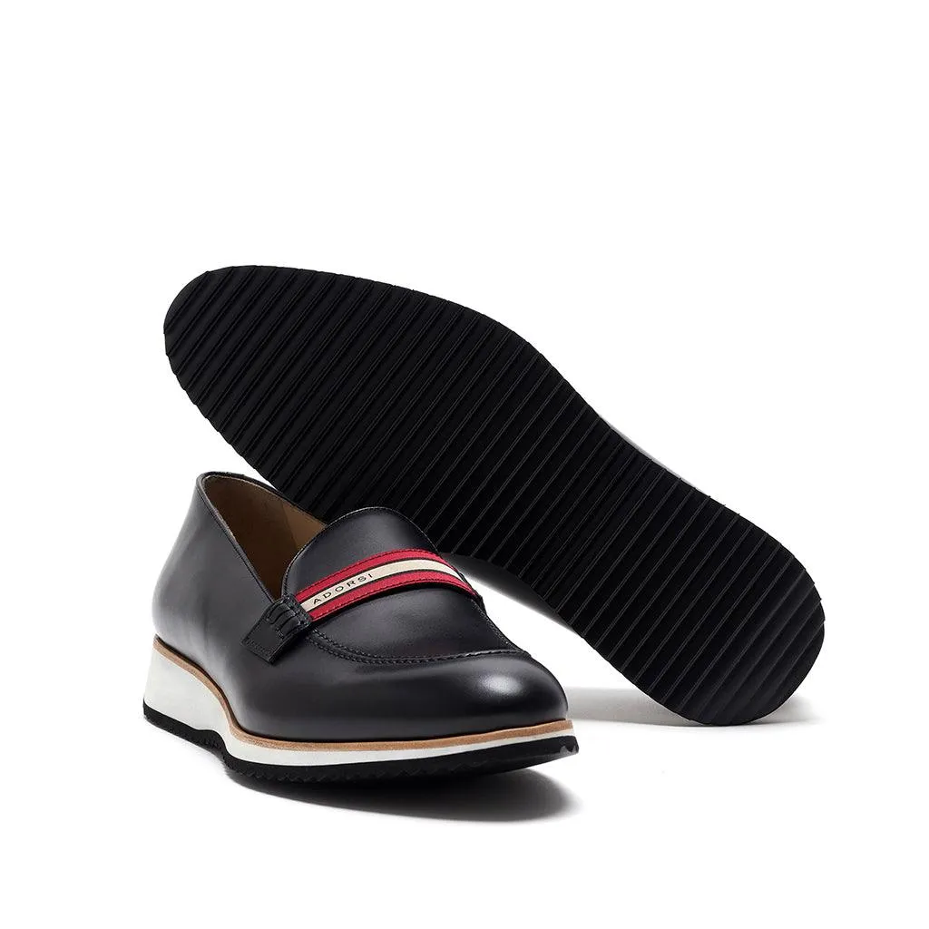 Bold colors Black Calf Web Stripe Loafer Runner