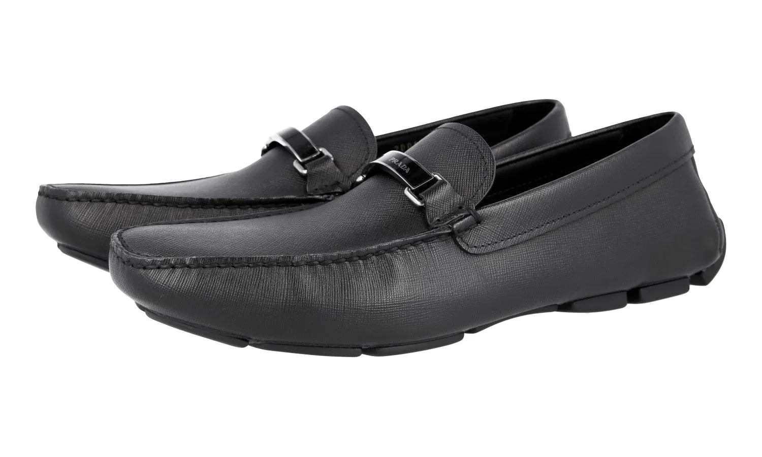 Prada Men's Black Saffiano Leather Driving Loafers 2DD153 Music Lane