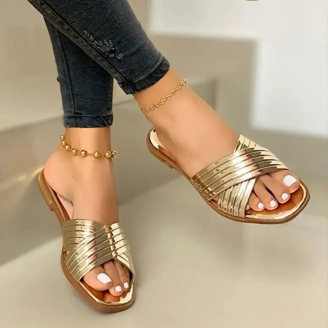 Elara Crisscross Patent Slip-On Sandals Chic Vibe Classic Design