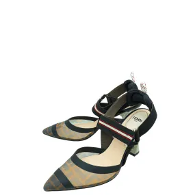 Shine Tone Fendi Bicolor Colibri Mesh Slingback Pumps 37