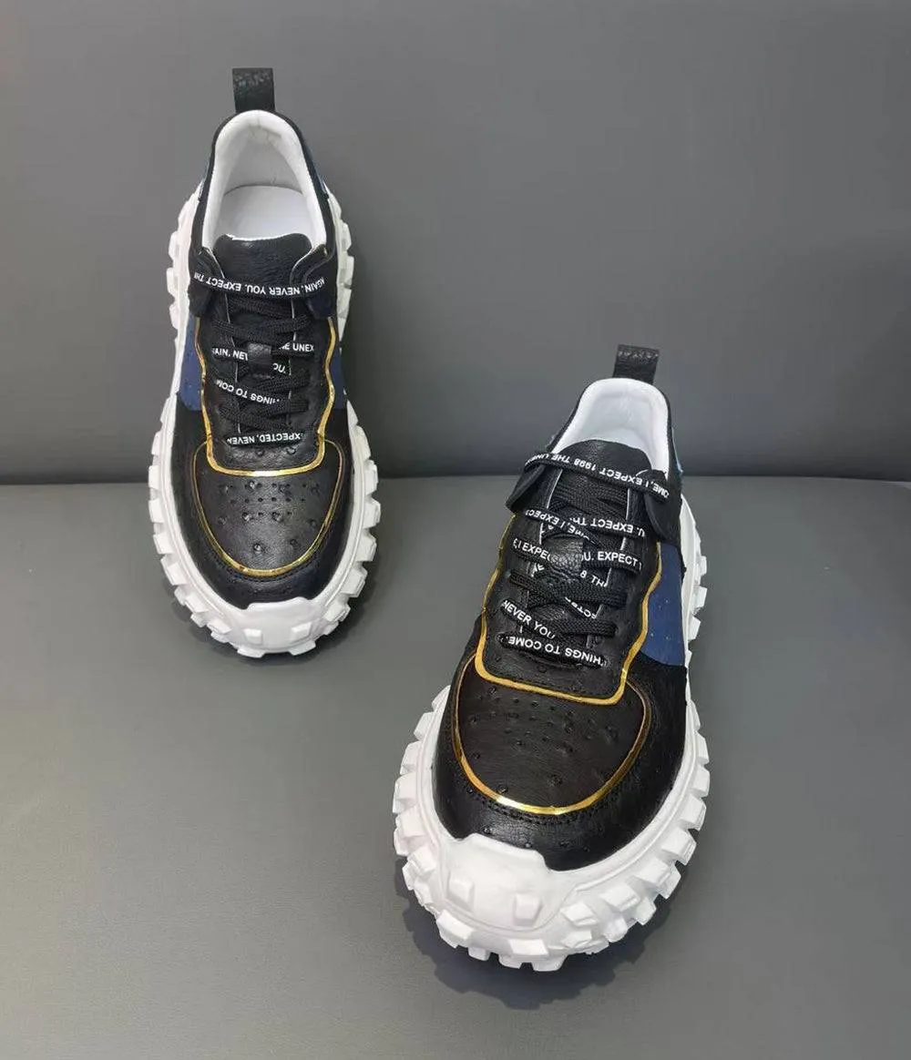 Crocodile Shoes Ostrich Leather Rubber Platform Sneakers Coral Hue Slip-On Comfort